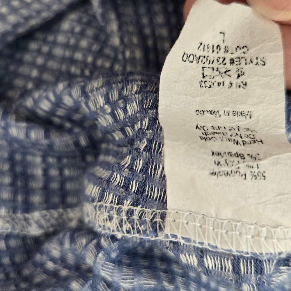 W5 Women's Blue White‎ Gingham Check V Neck Puff Sleeve Top Size Large Casual - Picture 5 of 5